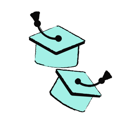 Two blue square academic caps graphic