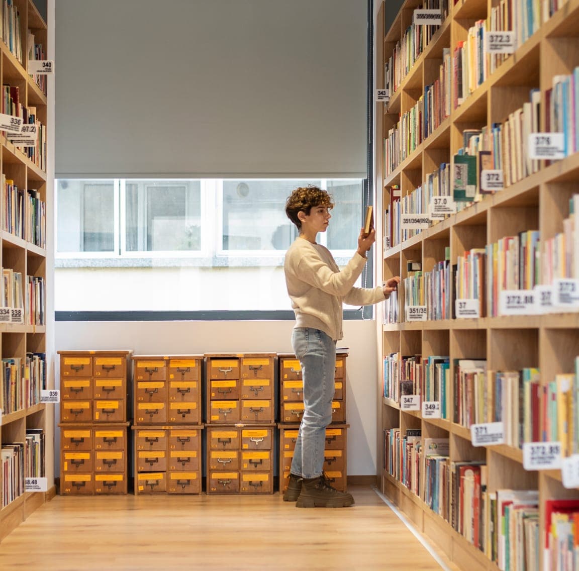 Student in a library