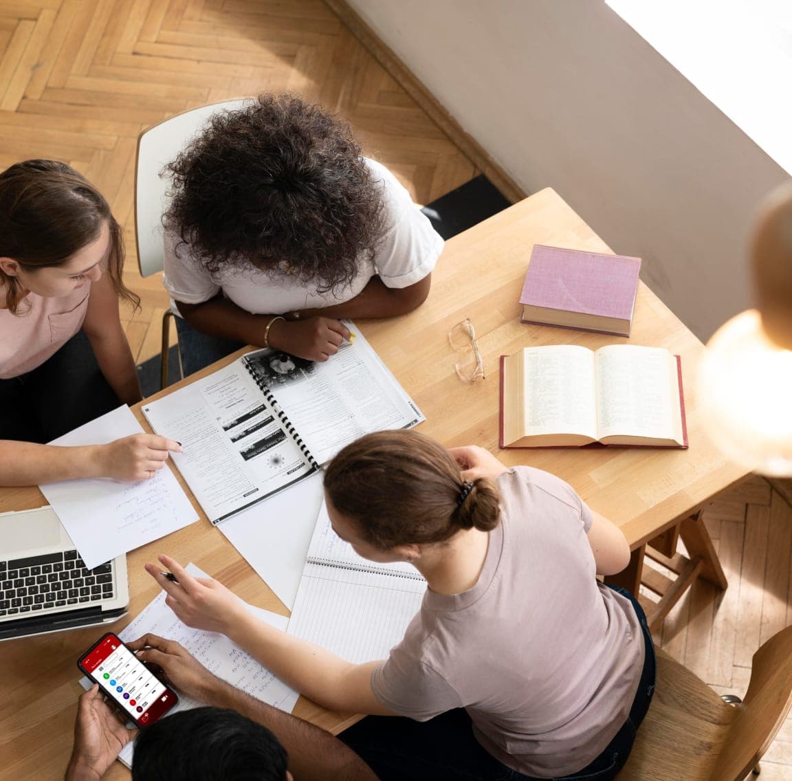 students studying top view